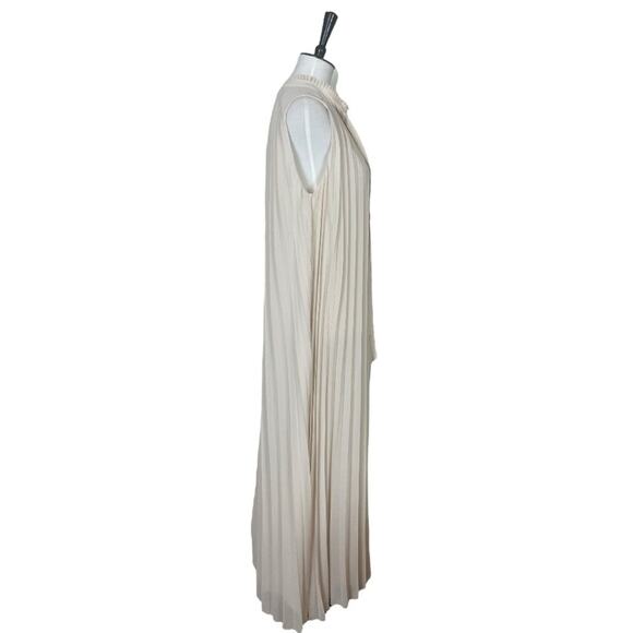 H&M Midi Dress Pleated Tie V-neck Cream Ivory Lined Chiffon Women’s Size Large - Picture 3 of 11